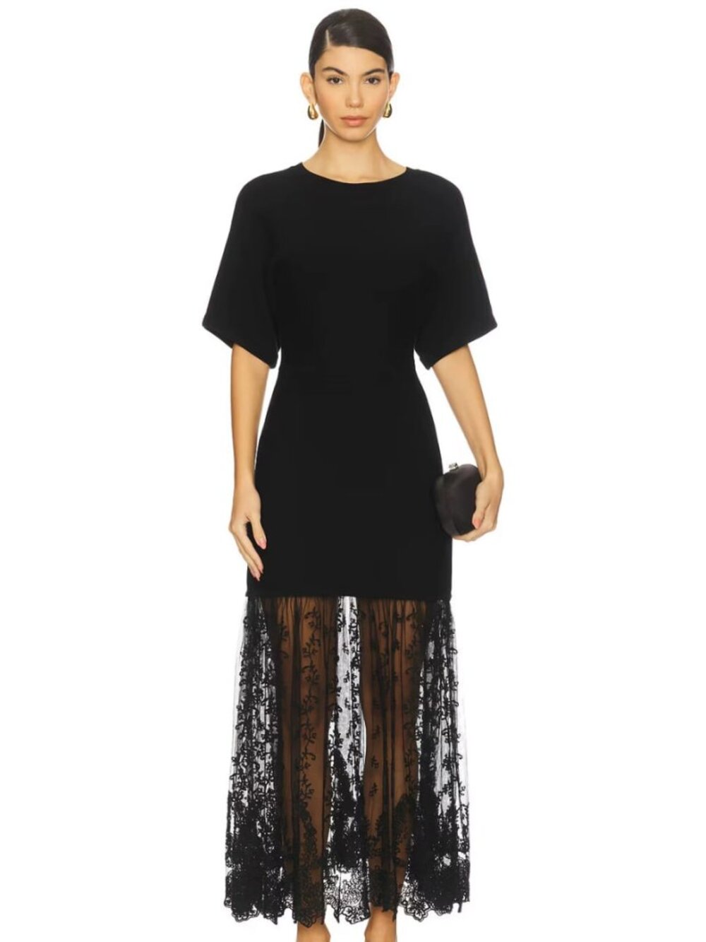Sea New York NWOT Exclusive Diane Lace-Trimmed Knit Midi Dress Black S
